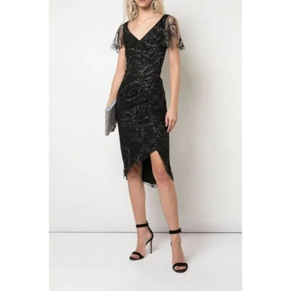 black off shoulder dresses Adrianna Women's Off-The-Shoulder Layered Lace Gown - Black main image 0